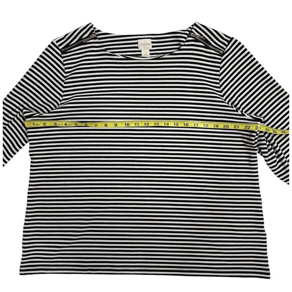 Chico's 3 Top 3/4 sleeve black white striped Shirt Size Large Stretch - Picture 4 of 8